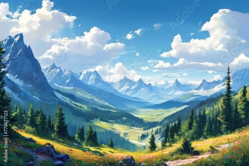 a Green valley serene landscape paintings