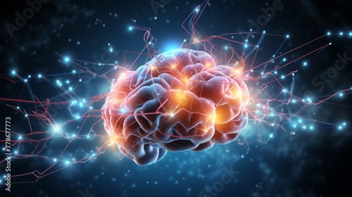 Electrifying art of a fully lit brain showcasing a high - energy depiction of cognitive functions photo