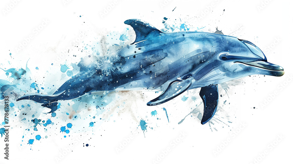 Dolphin in watercolour Isolated on white background. - obrazy, fototapety, plakaty 