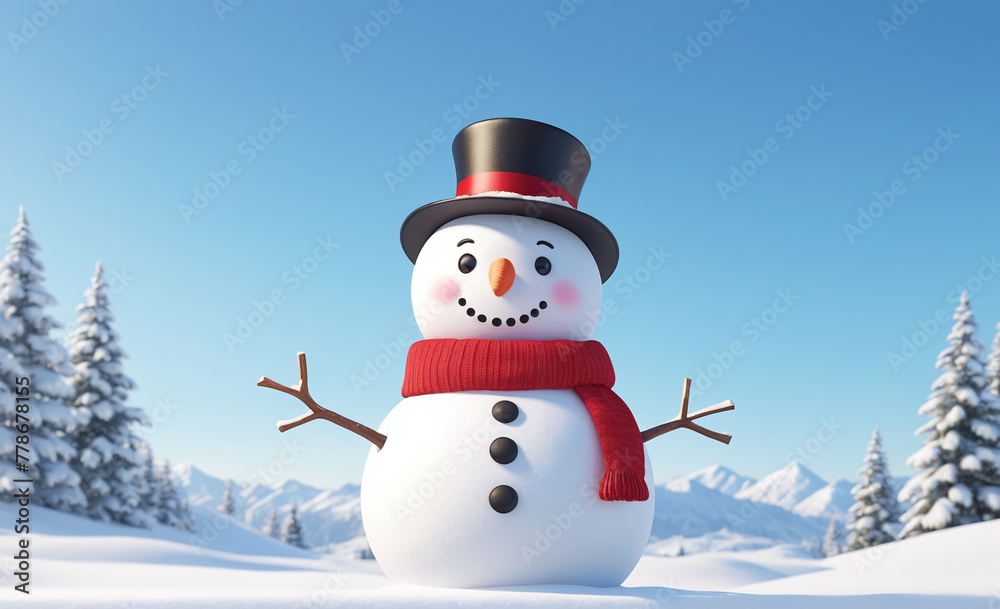 Obraz premium Cute snowman with copy space tint illustration , detailed