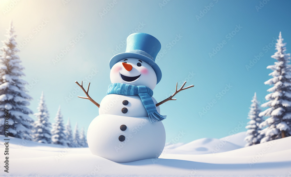 Obraz premium Cute snowman with copy space tint illustration , detailed