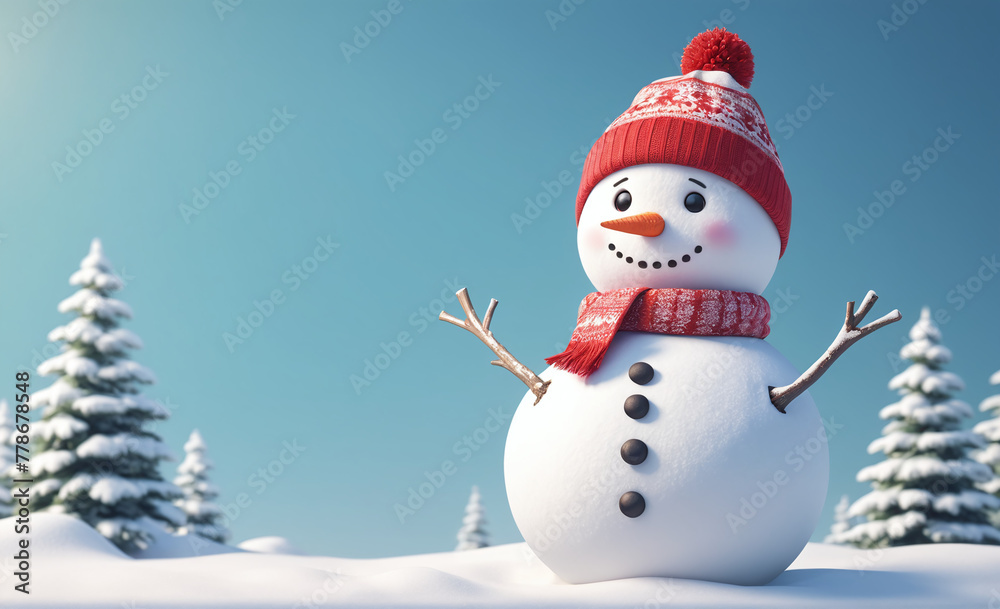 Fototapeta premium Cute snowman with copy space tint illustration , detailed