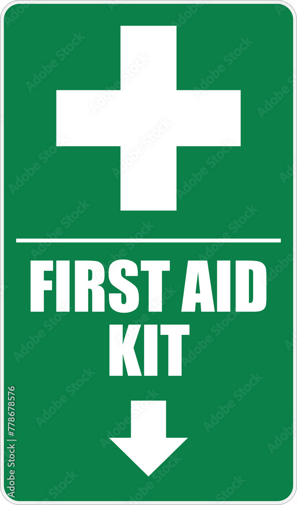 Isolated green rectangle label of medical first aid kit, printable sign