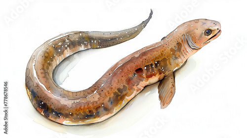 Eel in watercolour Isolated on white background.