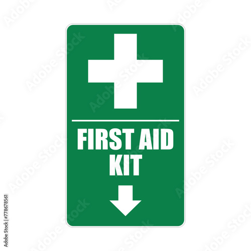 Isolated green rectangle label of medical first aid kit, printable sign