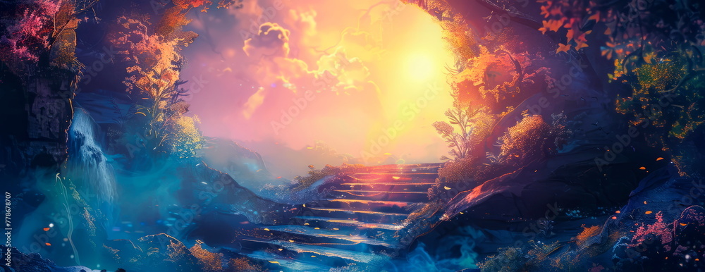 mystical portal opening to a fantastical realm, painted in the enchanting style of watercolor.