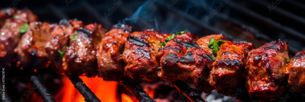 May holidays frying shish kebab outdoors on the grill May holidays frying shish kebab outdoors on the grill