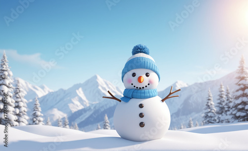 Cute snowman with copy space tint illustration , detailed