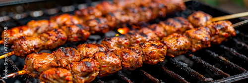 May holidays frying shish kebab outdoors on the grill