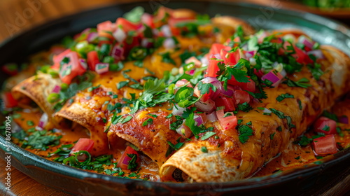 spread of traditional mexican dish enchilada photo