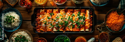 spread of traditional mexican dish enchilada photo
