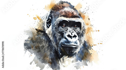 Gorilla in watercolour Isolated on white background.