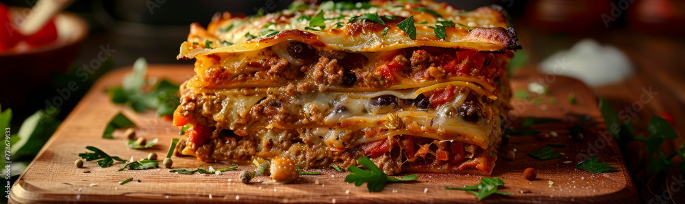 showcasing the intricate layers of a classic Mexican lasagna showcasing the intricate layers of a classic Mexican lasagna