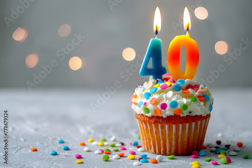 Birthday cupcake with number forty candle