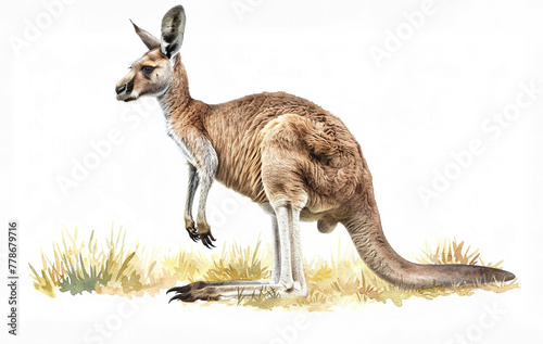 Kangaroo in watercolour Isolated on white background.
