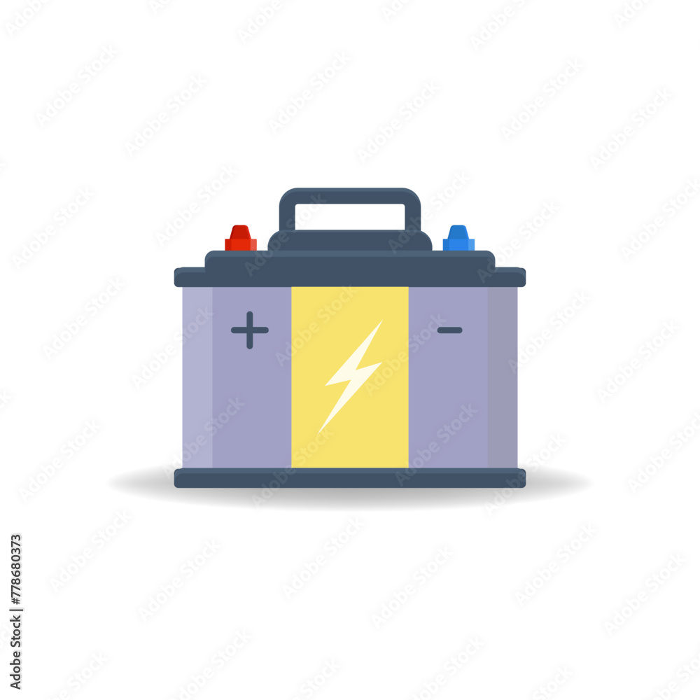 Car battery flat vector icon isolated on white background. Auto accumulator battery energy power illustration