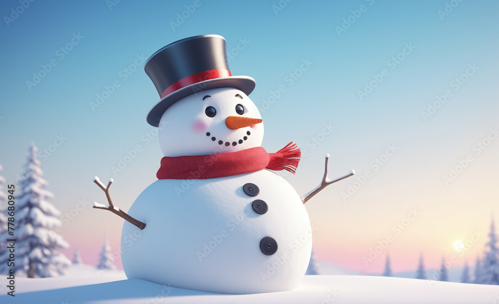Fototapeta premium Cute snowman with copy space tint illustration , detailed