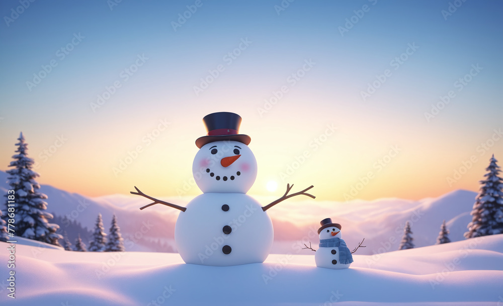 Obraz premium Cute snowman with copy space tint illustration , detailed