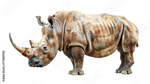 Rhino (Rhinoceros) in watercolour Isolated on white background.