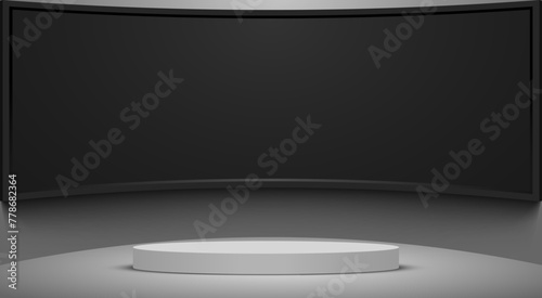 white stand and led screen background in the news studio room