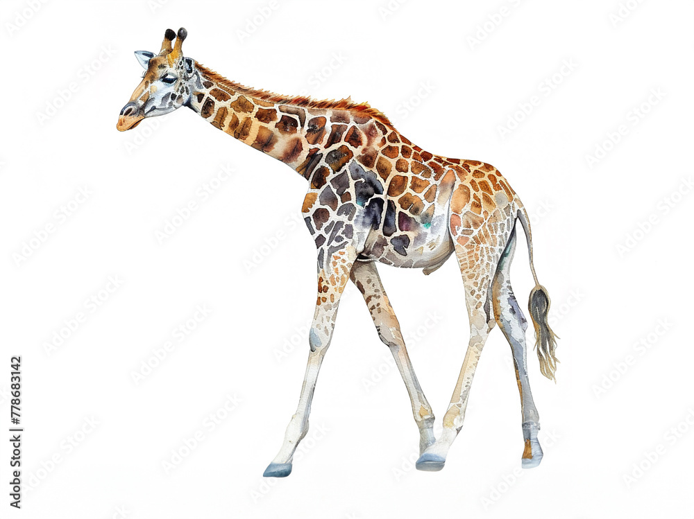 Fototapeta premium giraffe in watercolour Isolated on white background.