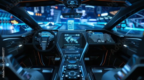 Futuristic autonomous vehicle cockpit. © JH45