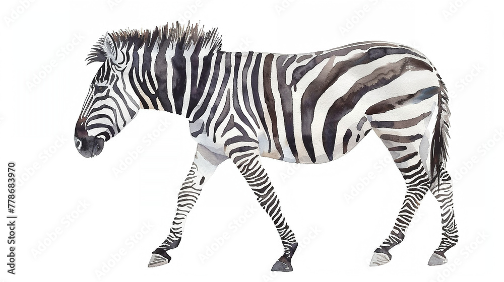 Fototapeta premium zebra in watercolour Isolated on white background.