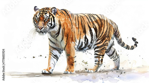 tiger in watercolour Isolated on white background.
