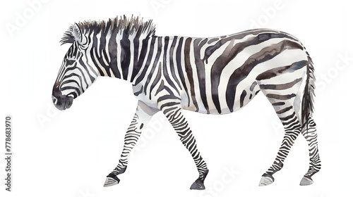 zebra in watercolour Isolated on white background.