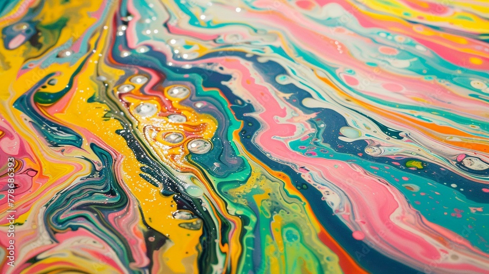 The joy of a summer parade, bright and bold colors in dynamic marbling