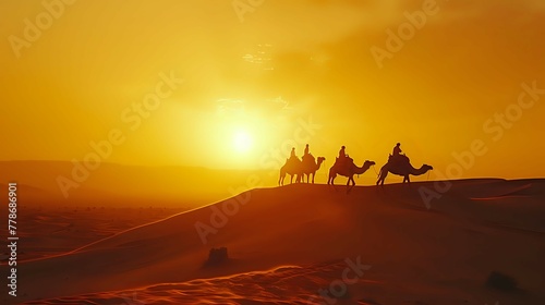 Sunlit Dunes and SIlhouetted Camels./n © Крипт Крпитович