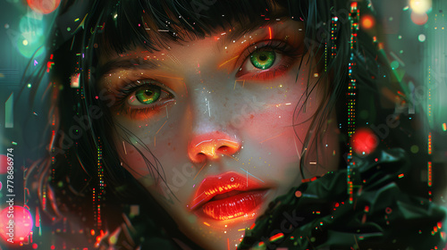 Cyberpunk girl Fantasy concept Illustration painting, generative Ai