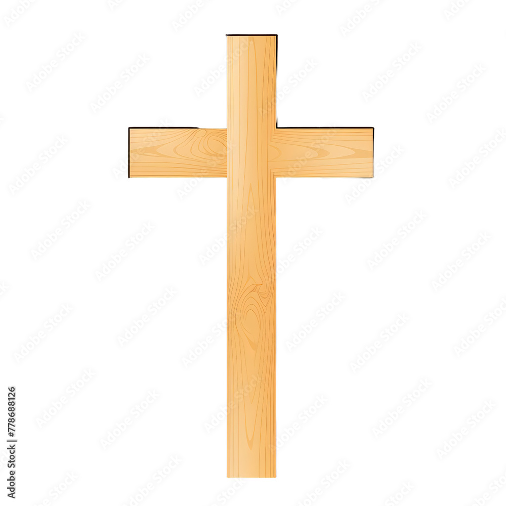 a simple christian cross wooden, Isolated on transparent PNG background, Generative ai