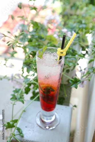 Refreshing Beverage in a Tall Glass on a Table