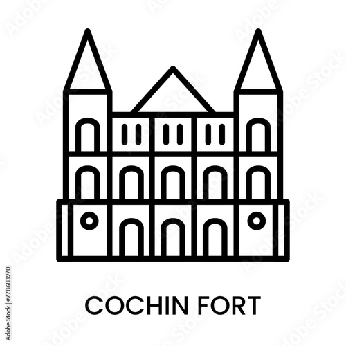 Cochin Fort, Kerala, India. minimalist line art icon, historical landmark for web, mobile apps and UI.