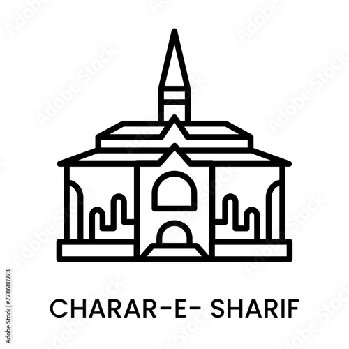 Charar-E-Sharif, Kashmir, India. minimalist line art icon, historical landmark for web, mobile apps and UI.