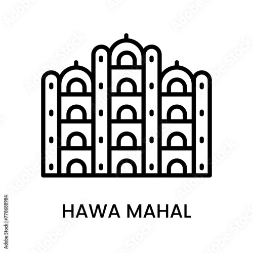 Hawa Mahal, Jaipur, Rajasthan, India. minimalist line art icon, historical landmark for web, mobile apps and UI.