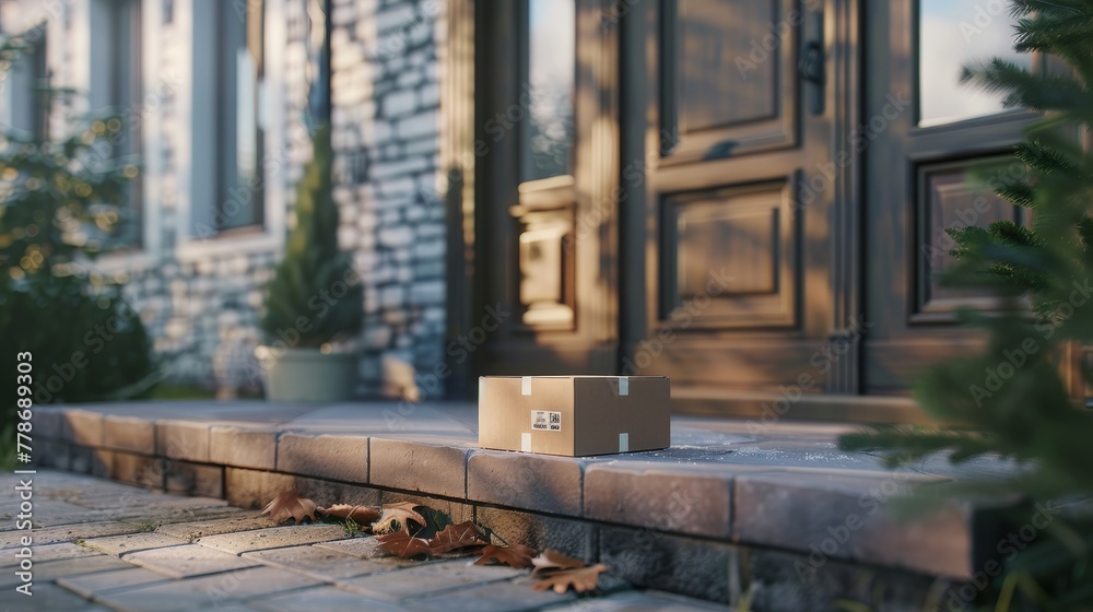 Package sits on doorstep, ready for pickup. Package sits on doorstep, ready for pickup.