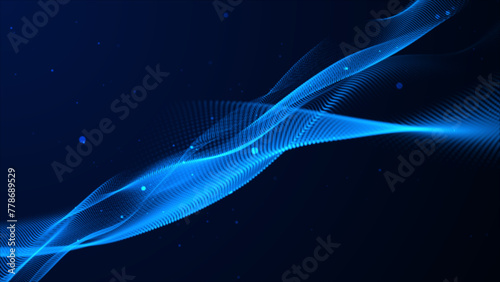 abstract blue dot wave technology background with blue light digital effect. Digital dynamic wave of particles. Abstract technology has a grunge background. Big data visualization