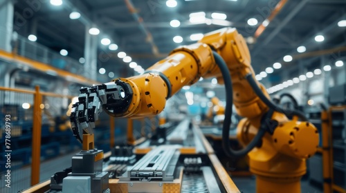 Robotic arm performing tasks in factory. Streamlined automation. AI Image