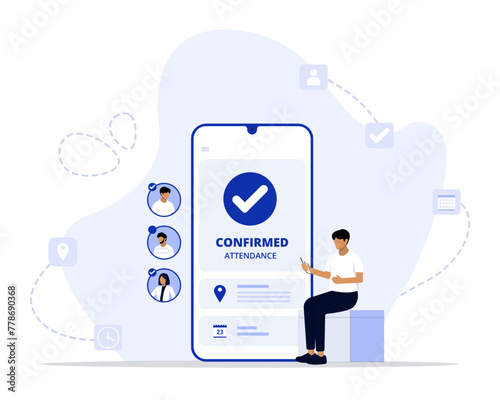Confirmed attendance concept illustration. Suitable for landing page, ui, web, App intro card, editorial, flyer, 
and banner.