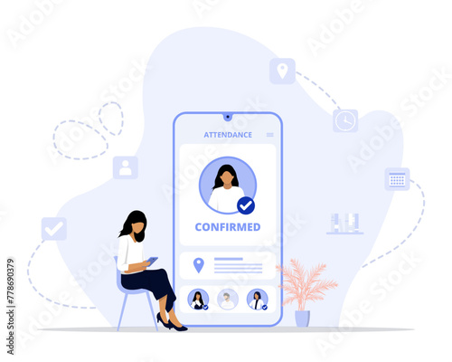 Confirmed attendance concept illustration. Suitable for landing page, ui, web, App intro card, editorial, flyer, 
and banner.