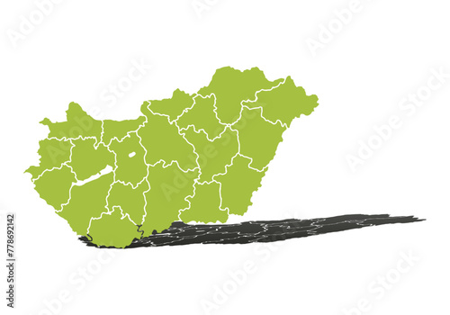Mapa verde de Hungría en fondo blanco.