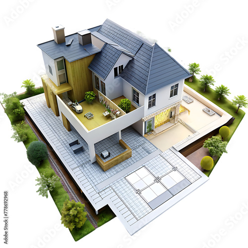 Contemporary house isolated on transparent background photo