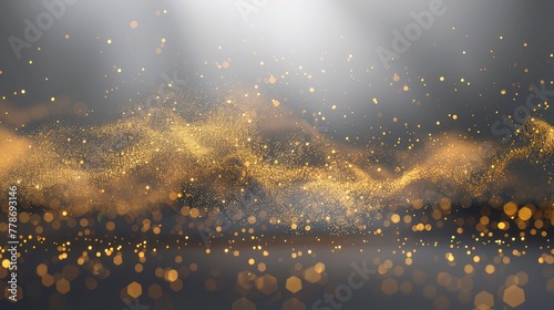 Gold glittering dust on a gray transparent background. Dust with gold glitter effect and empty space for your text.,Abstract of Gold glitter particles magic bright sparks in wave motion © Liaqat 