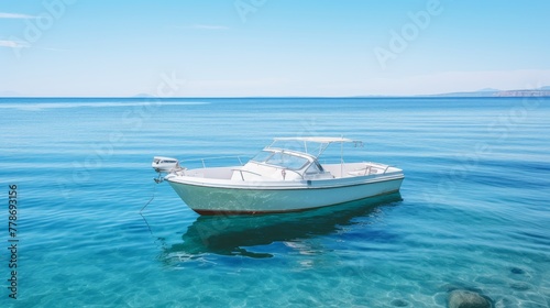 Large White Boat Floating on Body of Water © JH45