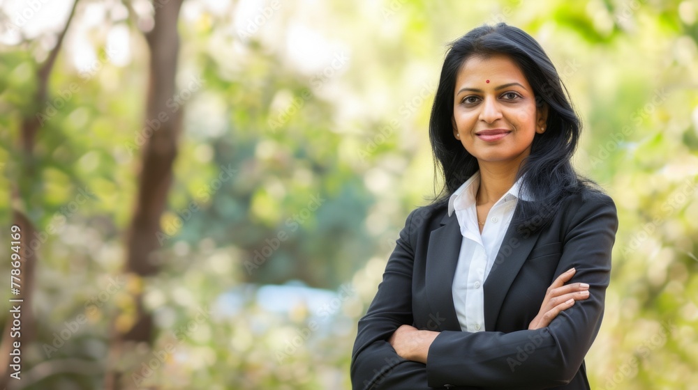 Young woman in business wear standing with armes crossed in business environment, Young woman in business wear standing with armes crossed in business environment,