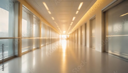 abstract defocused blurred background of empty long corridor in the modern hospital © Slainie