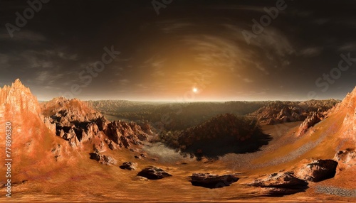 360 degree panorama of phobos with the red planet mars in the background environment hdri map equirectangular projection spherical panorama 3d rendering #778696320
