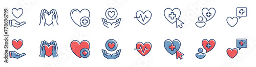 heart love icon vector set life care giving charity help donation signs illustration for web and app